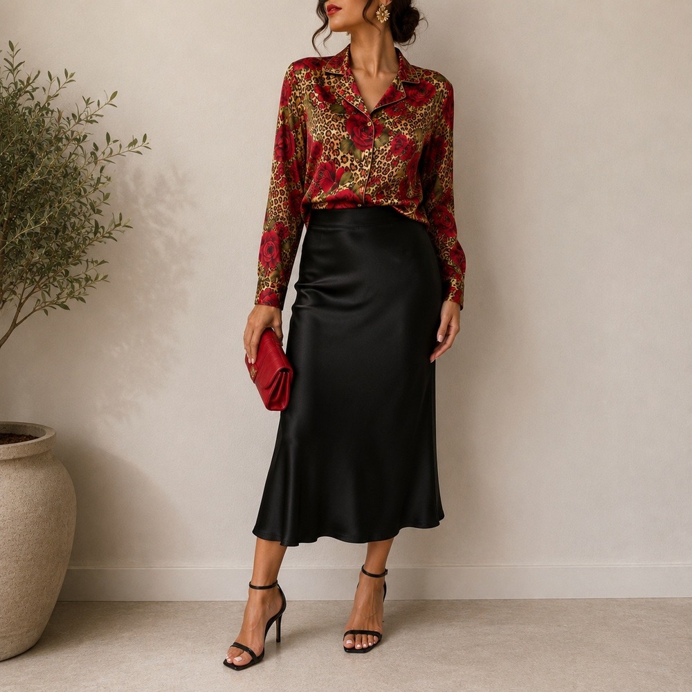 Vintage Victoria's Secret Red Leopard Floral Satin Top XS Y2K Romantic Mob Wife